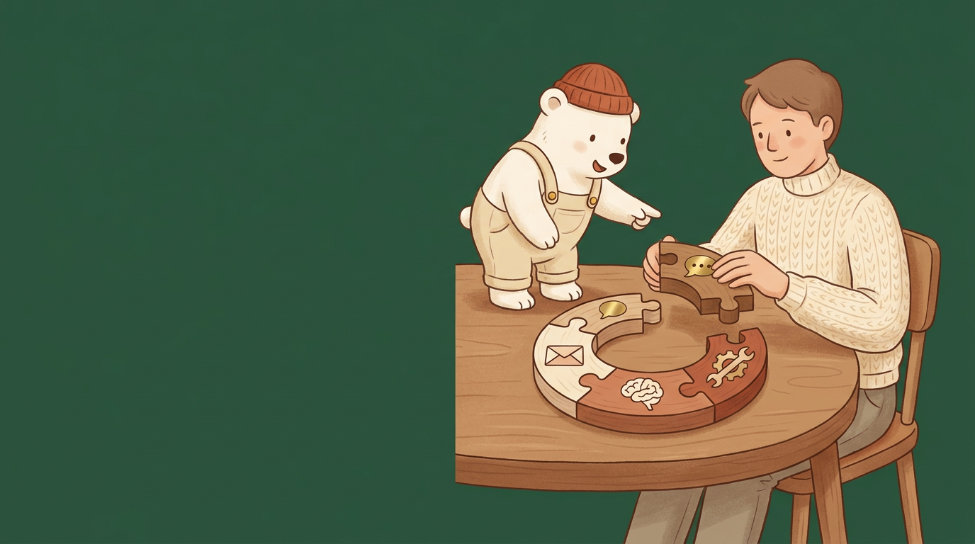 Illustration för lektionen Agent-loopen: meddelande → LLM → verktyg → svar